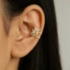 Golden Floral Crystal Bloom 925 Sterling Silver Cuff Earrings for Women