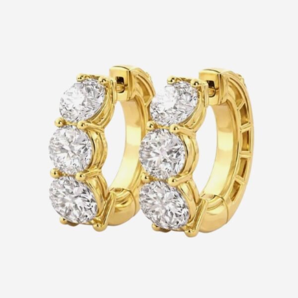 Three Stone Diamond Hoop Earrings