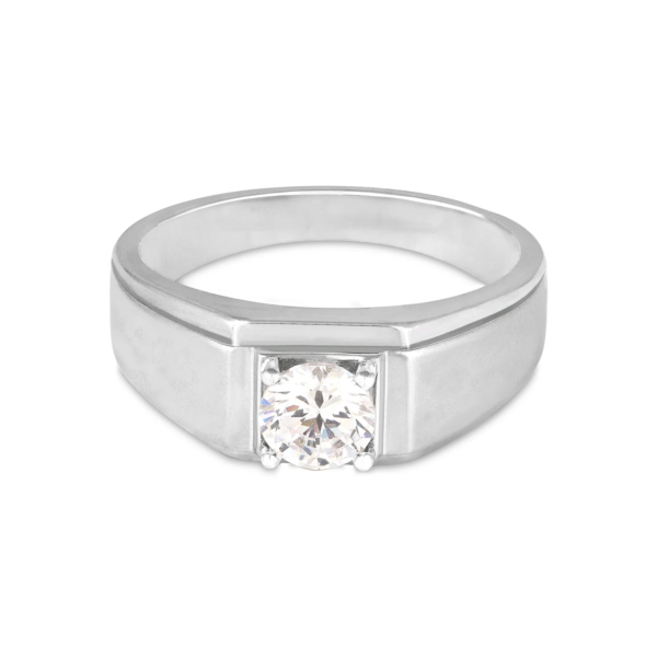 Bold Round Stone Silver Band Ring For Mens