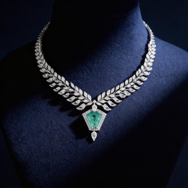 Emerald Diamond Leaf Necklace