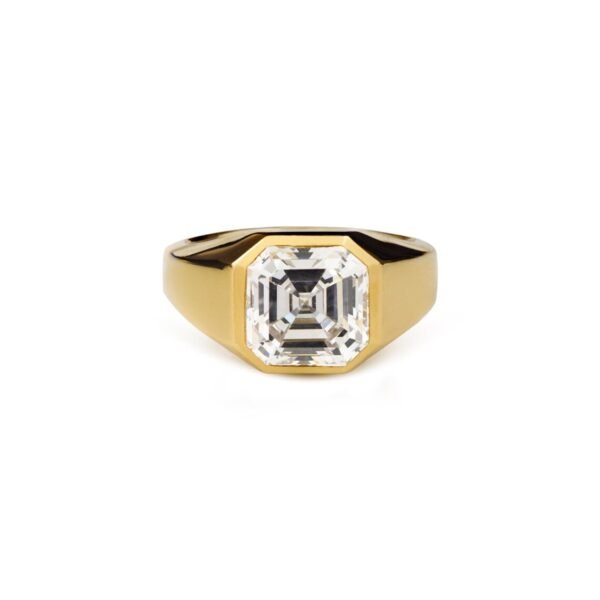 14K Gold Asscher Cut Simulated Diamond Signet Ring For Men