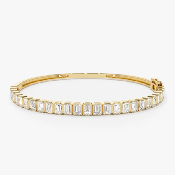 14K Gold Emerald Cut Diamond Bangle