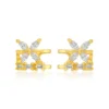 Golden Floral Crystal Bloom 925 Sterling Silver Cuff Earrings for Women