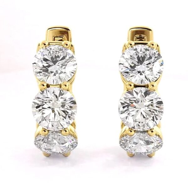 Three Stone Diamond Hoop Earrings