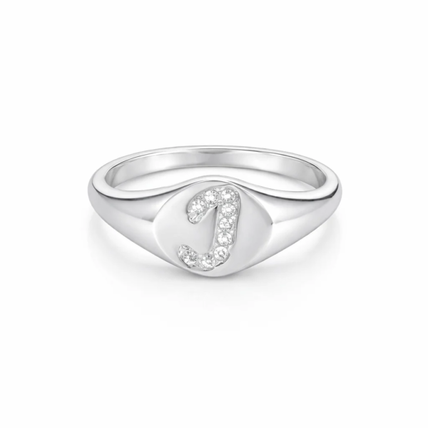 Letter J Oval Signet 925 Sterling Silver Ring for Women