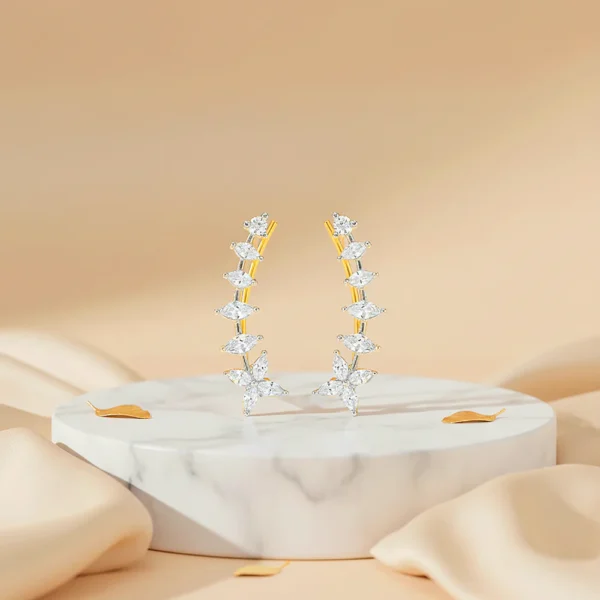 Linear Blossom 925 Sterling Silver Design Earrings for Women