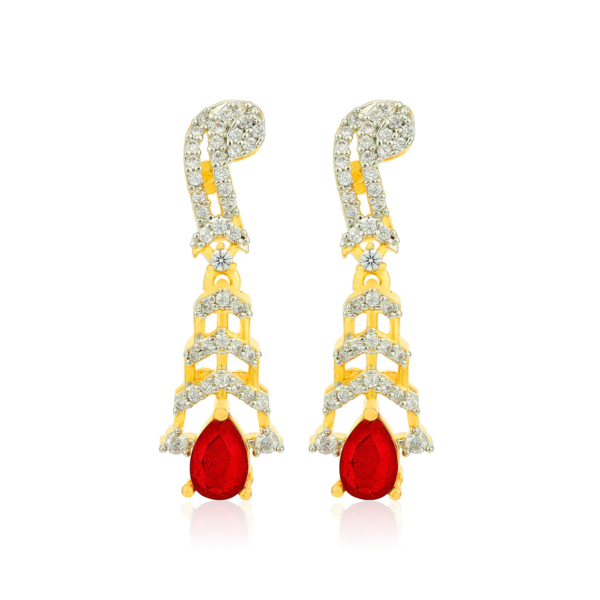 Premium Gold Tone Luxury 925 Sterling Silver Ruby Teardrop Earrings for Women