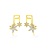 Golden Crystal Floral Drop 925 Sterling Silver Cuff Earrings for Women