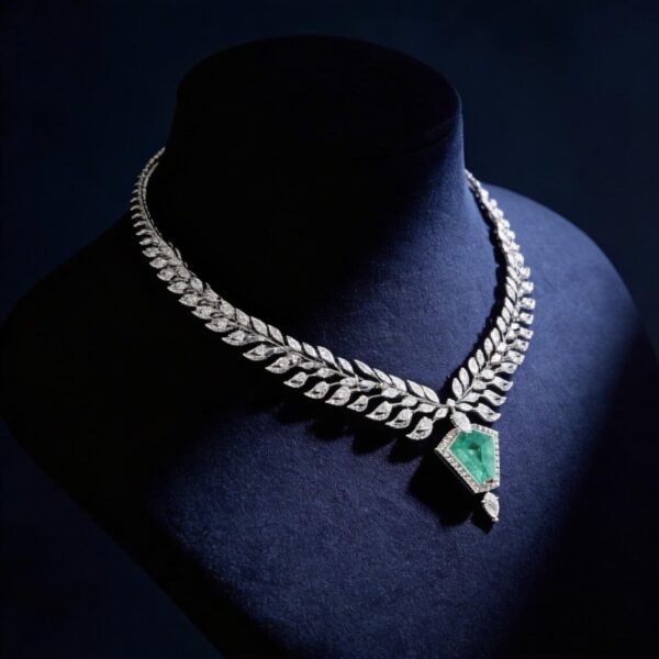 Emerald Diamond Leaf Necklace