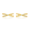b Golden Cross Over Crystal Shine 925 Sterling Silver Cuff Earrings for Women