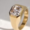 14K Gold Asscher Cut Simulated Diamond Signet Ring For Men