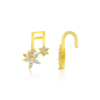 Golden Crystal Floral Drop 925 Sterling Silver Cuff Earrings for Women