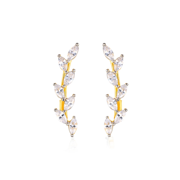 Natural Leaves 925 Sterling Silver Climber Earrings for Women