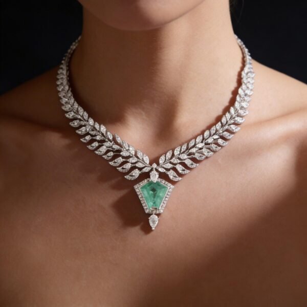 Emerald Diamond Leaf Necklace