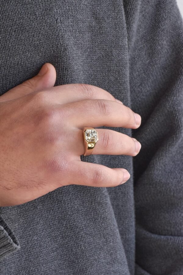 14K Gold Asscher Cut Simulated Diamond Signet Ring For Men