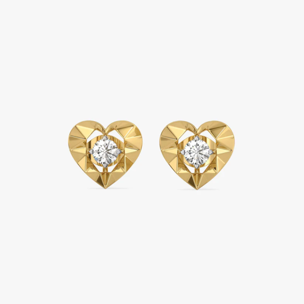 Golden Heart - Lab Diamond Solitaire Stud Earrings