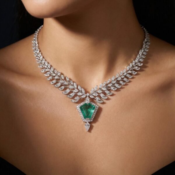Emerald Diamond Leaf Necklace