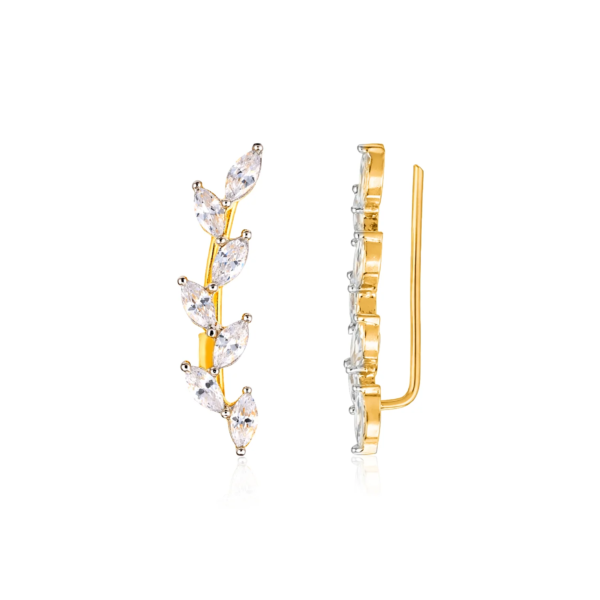 Natural Leaves 925 Sterling Silver Climber Earrings for Women