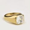 14K Gold Asscher Cut Simulated Diamond Signet Ring For Men