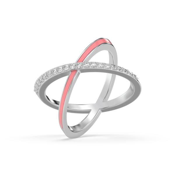 Lab Diamond & Pink Enamel Ring