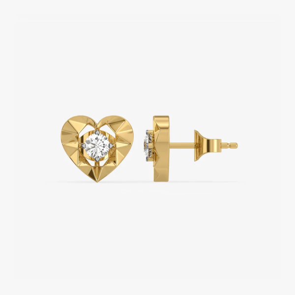 Golden Heart - Lab Diamond Solitaire Stud Earrings
