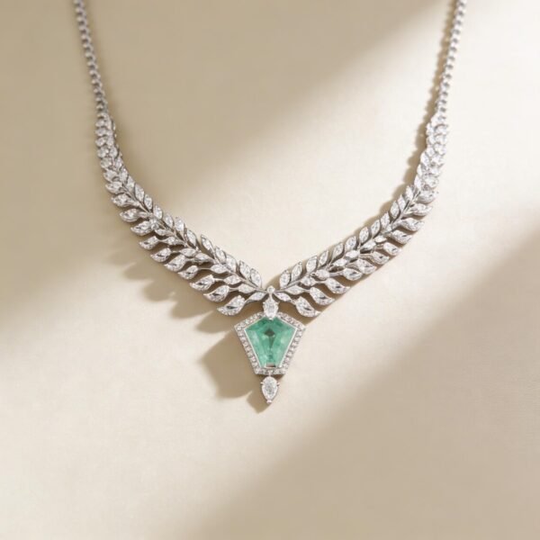 Emerald Diamond Leaf Necklace