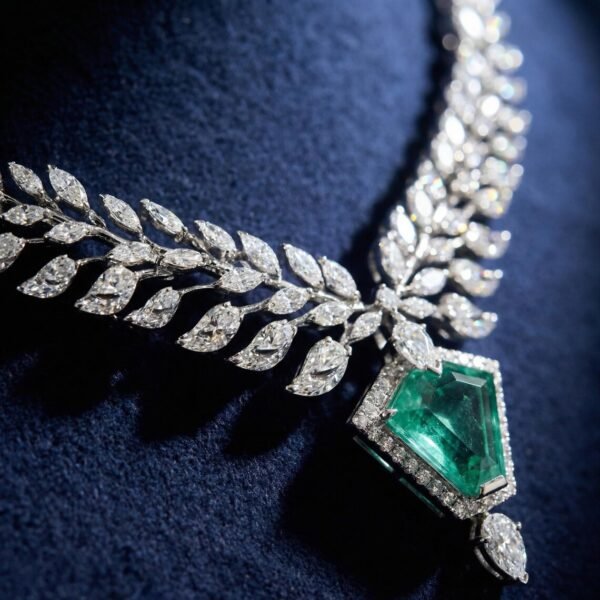 Emerald Diamond Leaf Necklace