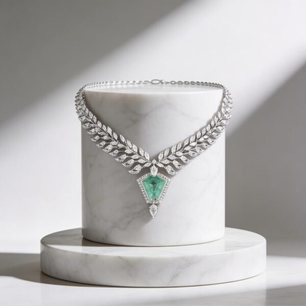 Emerald Diamond Leaf Necklace
