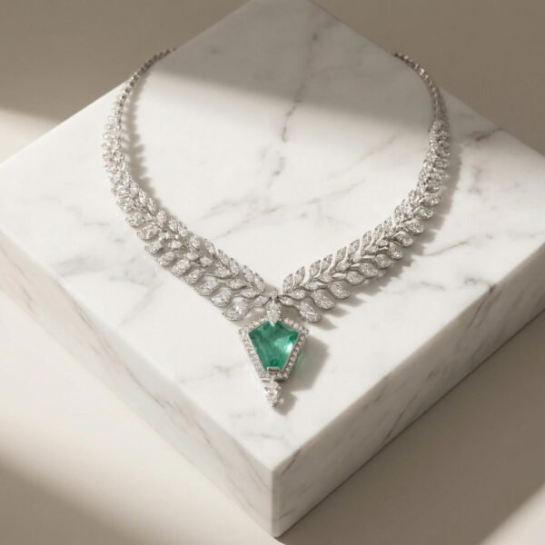Emerald Diamond Leaf Necklace