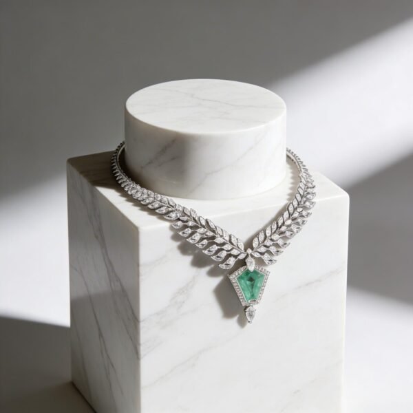 Emerald Diamond Leaf Necklace